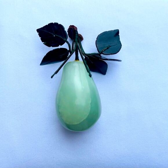 Vintage Carved Nephrite Jade PEAR & Leaves Fruit Sculpture Kitchen Decor - Picture 4 of 11